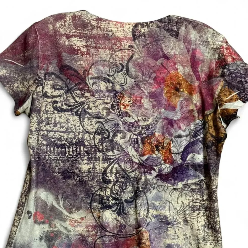 Appropriate Behavior Floral Abstract V-Neck Tee Size Small - Picture 5 of 8
